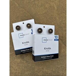 2 MAINSTAYS 10 pk Traditional‎ Cabinet Knobs 1" Screws 1-3/16 Dia Antique Brass